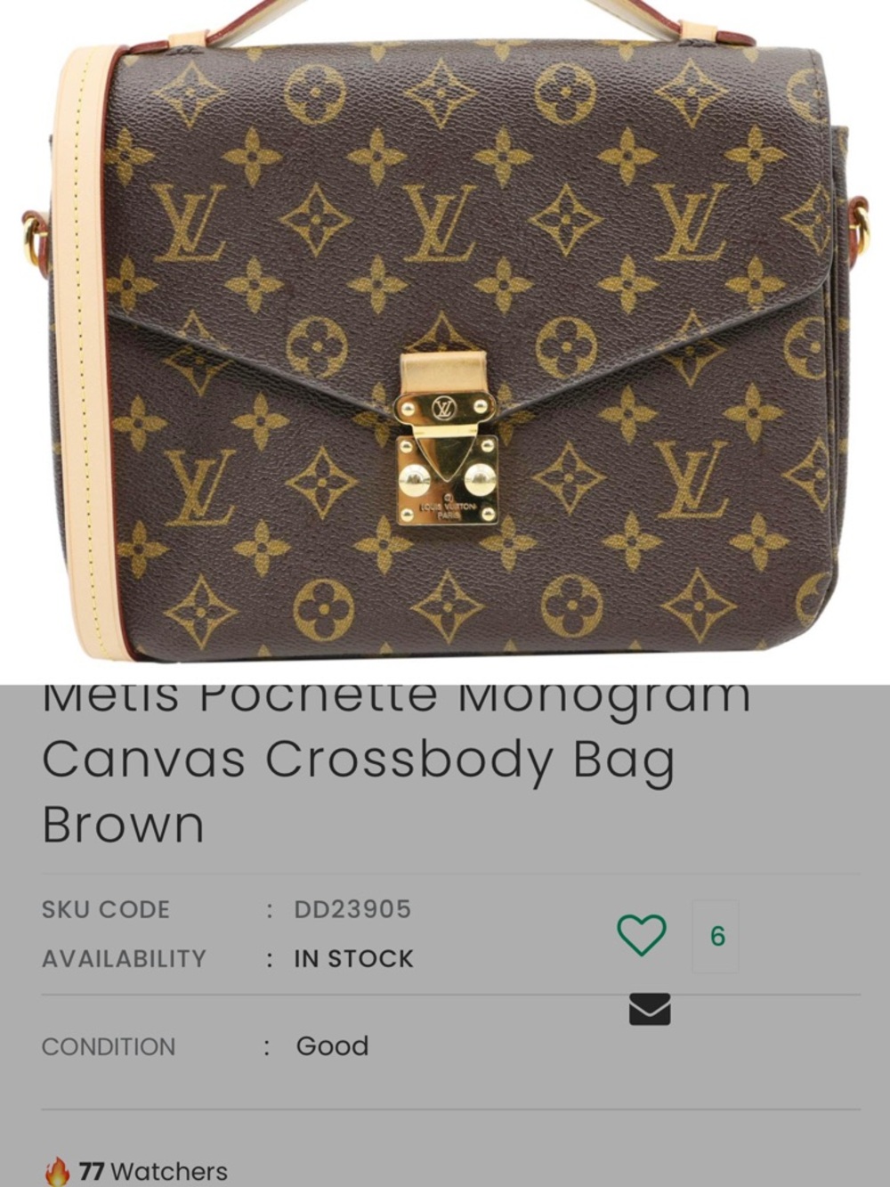 Louis Vuitton Monogram Canvas Crossbody Bag in Dark Brown with Gold Hardware